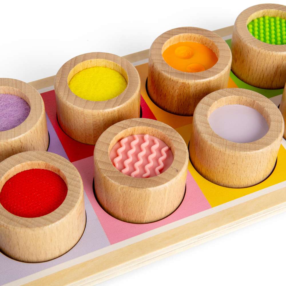Bigjigs Toys Wooden Rainbow Sensory Board Activity Centre with 10 Textured Pieces