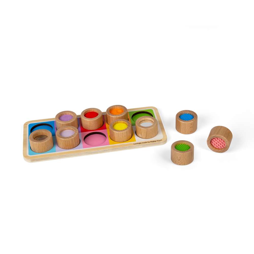 Bigjigs Toys Wooden Rainbow Sensory Board Activity Centre with 10 Textured Pieces