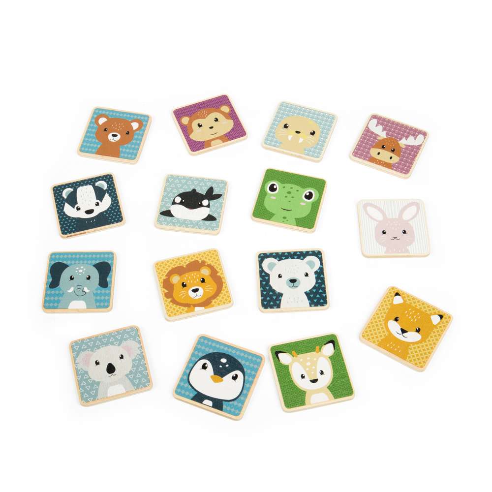 Bigjigs Toys Wooden Animal Match Memory Game with 30 Pieces and Drawstring Bag