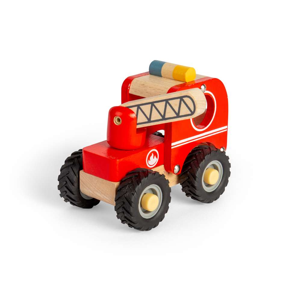 Bigjigs Toys Wooden Mini Fire Truck Toy with Rotating Ladder for 12 Months Plus