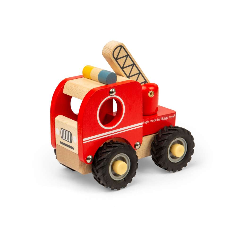 Bigjigs Toys Wooden Mini Fire Truck Toy with Rotating Ladder for 12 Months Plus