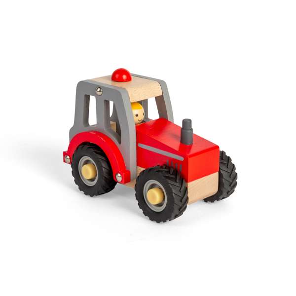 Bigjigs Toys Wooden Mini Red Tractor with Farmer Figure for 12 Months Plus