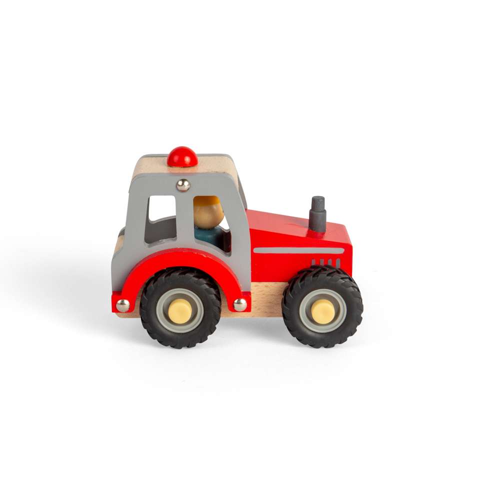 Bigjigs Toys Wooden Mini Red Tractor with Farmer Figure for 12 Months Plus