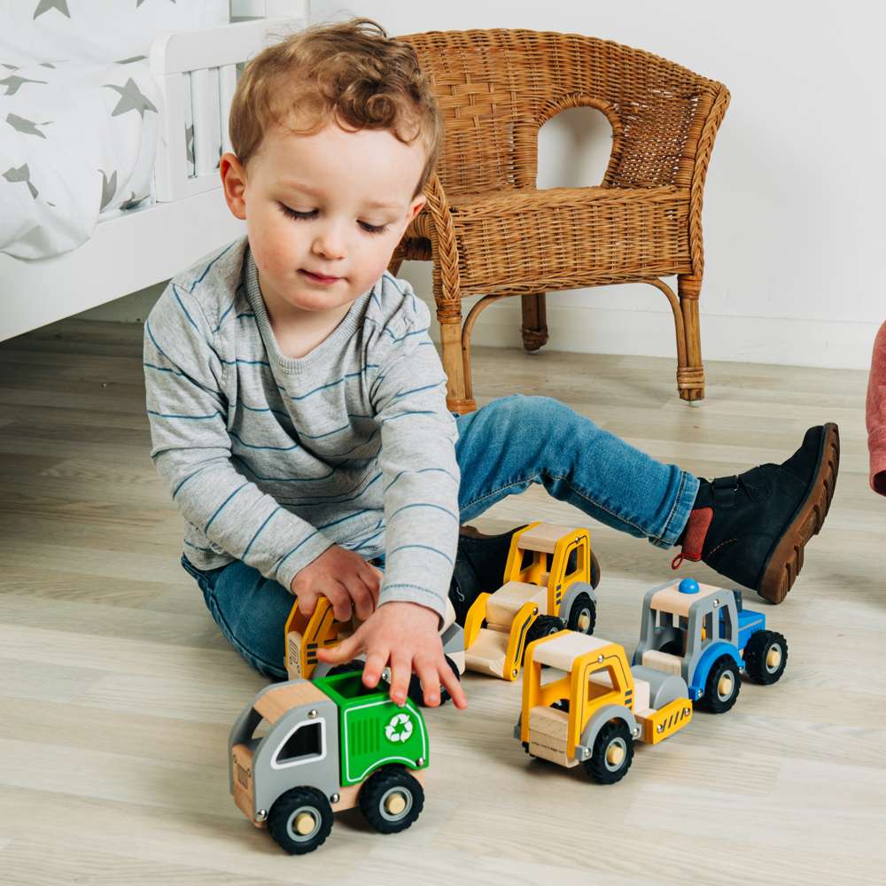 Bigjigs Toys Mini Blue Tractor Wooden Toy with Farmer Figure for 12 Months Plus