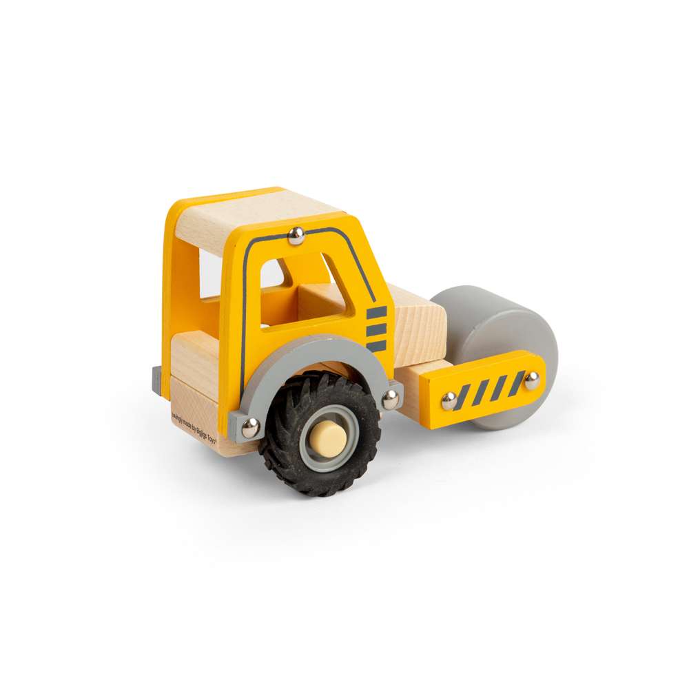 Bigjigs Toys Mini Road Roller Wooden Toy Construction Vehicle for Toddlers 12 Months Plus