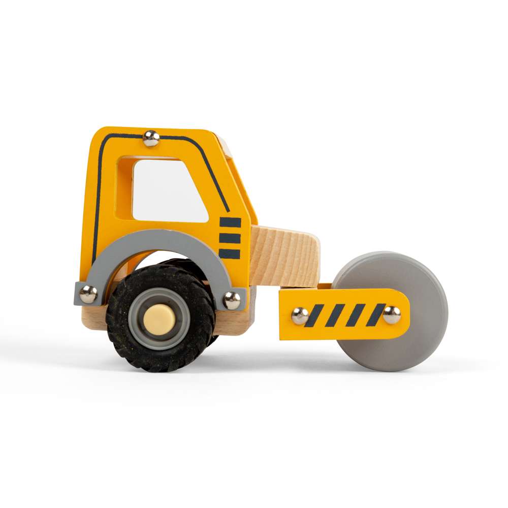 Bigjigs Toys Mini Road Roller Wooden Toy Construction Vehicle for Toddlers 12 Months Plus