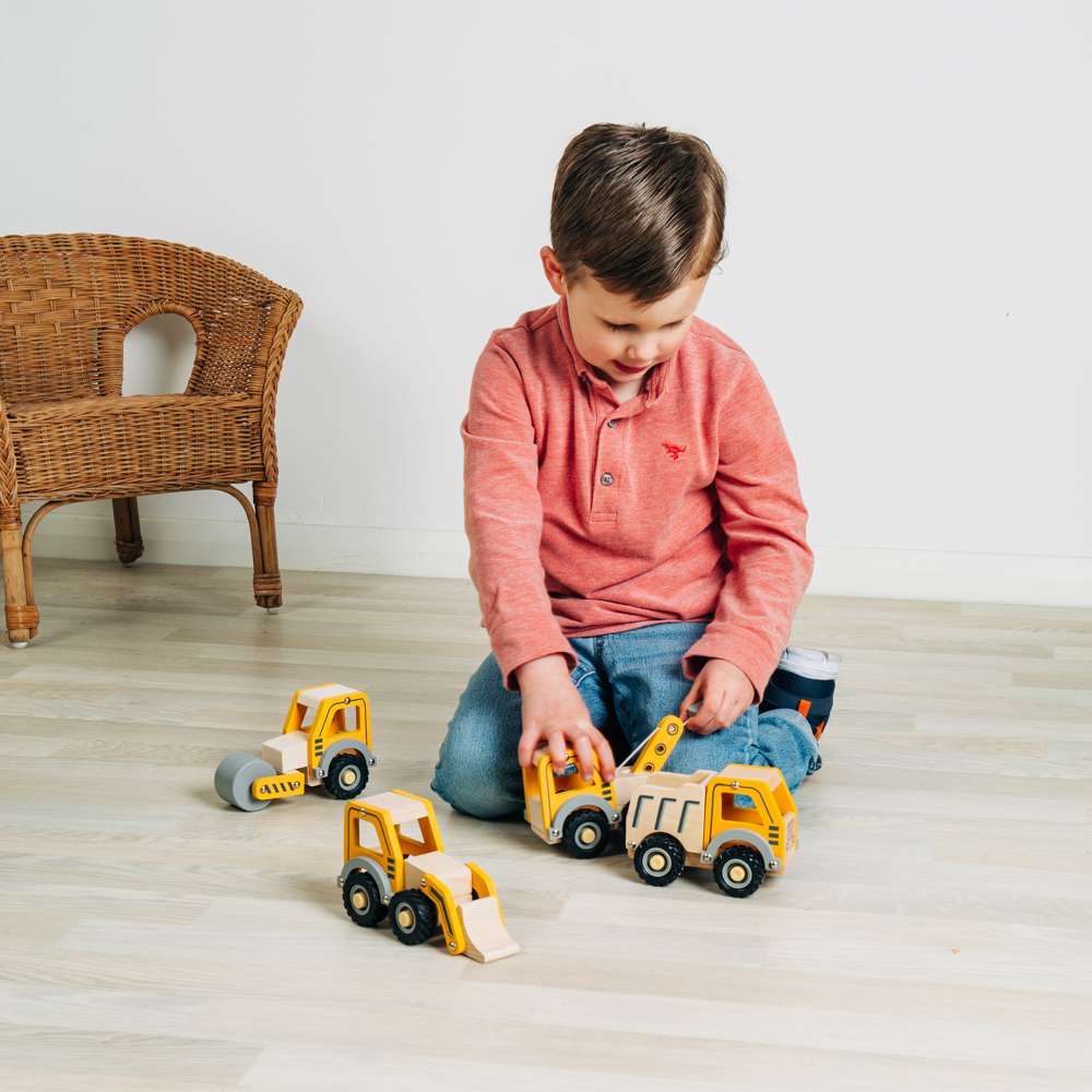 Bigjigs Toys Mini Road Roller Wooden Toy Construction Vehicle for Toddlers 12 Months Plus