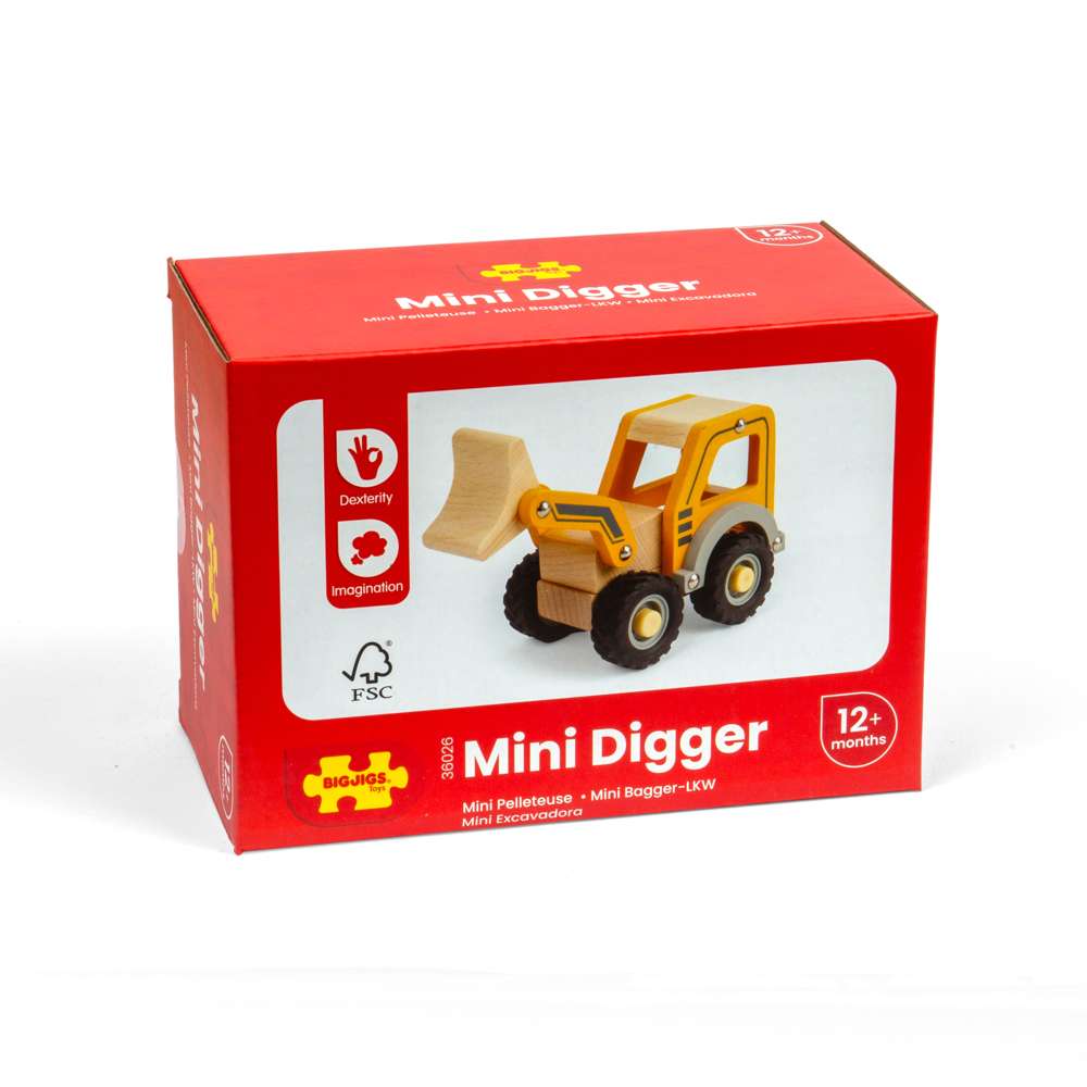Bigjigs Toys Mini Digger Wooden Construction Toy for Kids 12 Months Plus