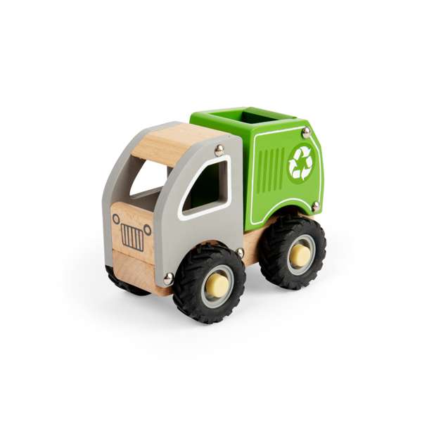 Bigjigs Toys Mini Wooden Recycling Truck Toy with Working Dumpster for Toddlers 12 Months Plus