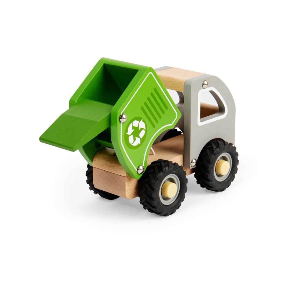 Bigjigs Toys Mini Wooden Recycling Truck Toy with Working Dumpster for Toddlers 12 Months Plus