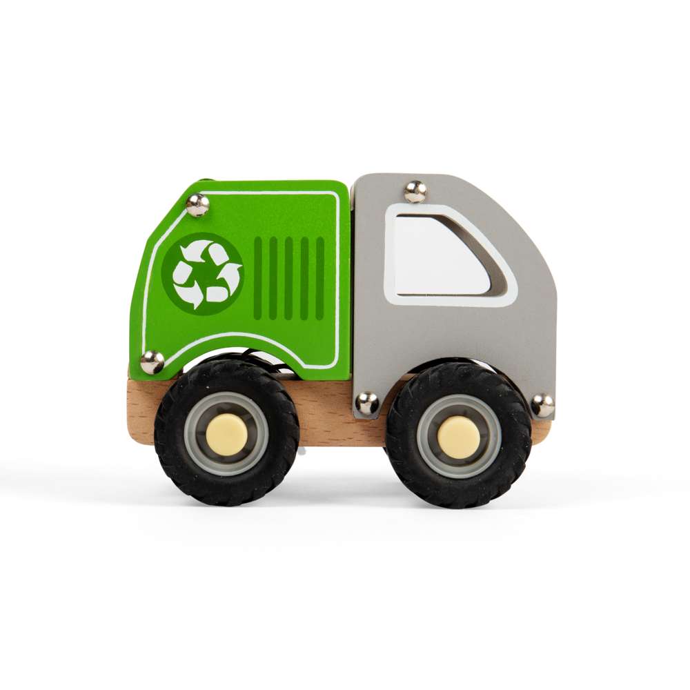 Bigjigs Toys Mini Wooden Recycling Truck Toy with Working Dumpster for Toddlers 12 Months Plus