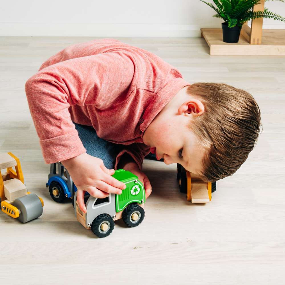 Bigjigs Toys Mini Wooden Recycling Truck Toy with Working Dumpster for Toddlers 12 Months Plus