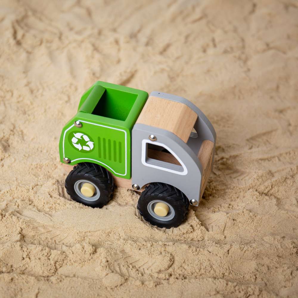 Bigjigs Toys Mini Wooden Recycling Truck Toy with Working Dumpster for Toddlers 12 Months Plus