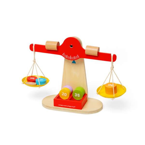 Bigjigs Toys Wooden Balancing Scales with 7 Weighted Disks STEM Toy Kitchen Accessory