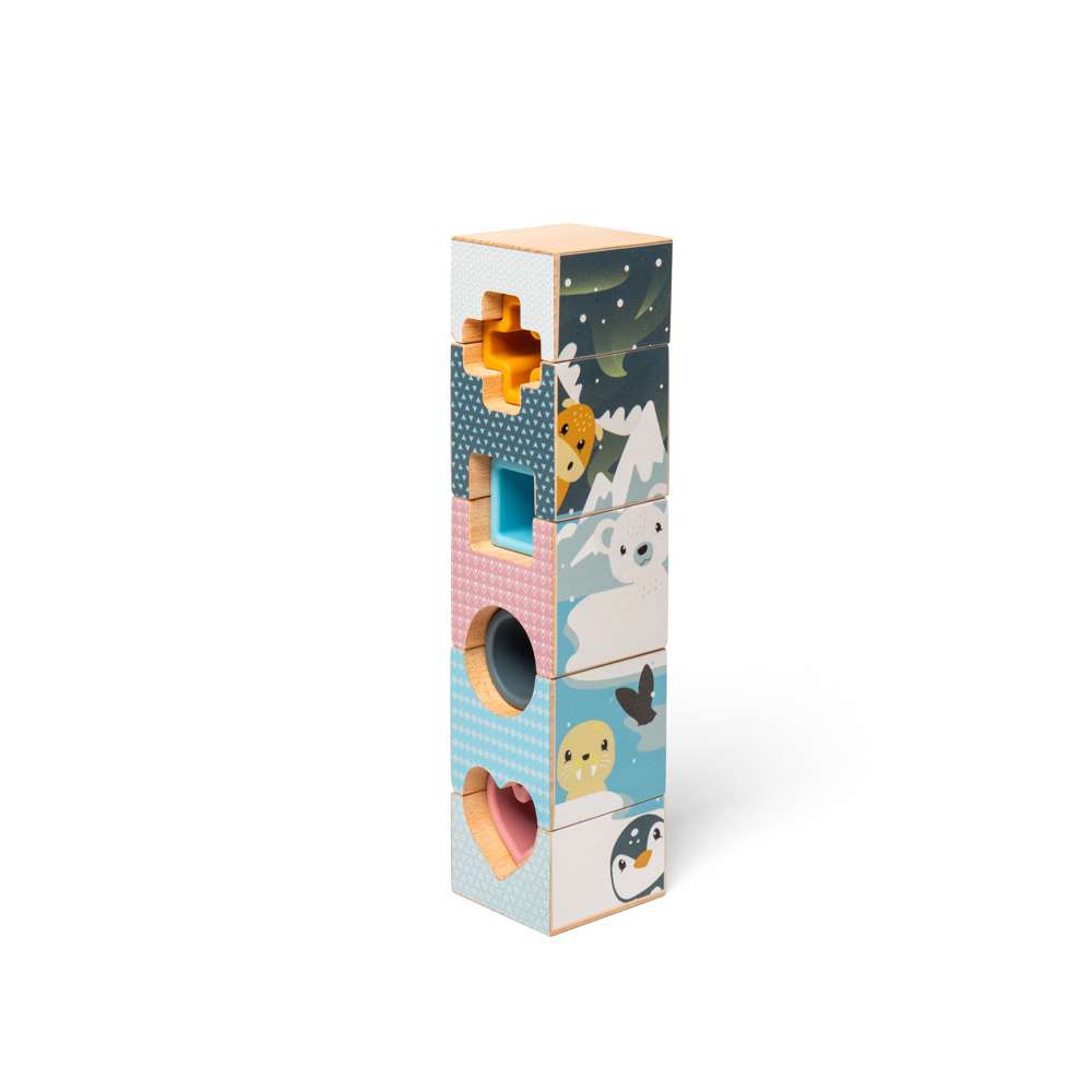 Bigjigs Toys Arctic Tower Puzzle Silicone and Wooden Stacking Toy Shape Sorter for Toddlers