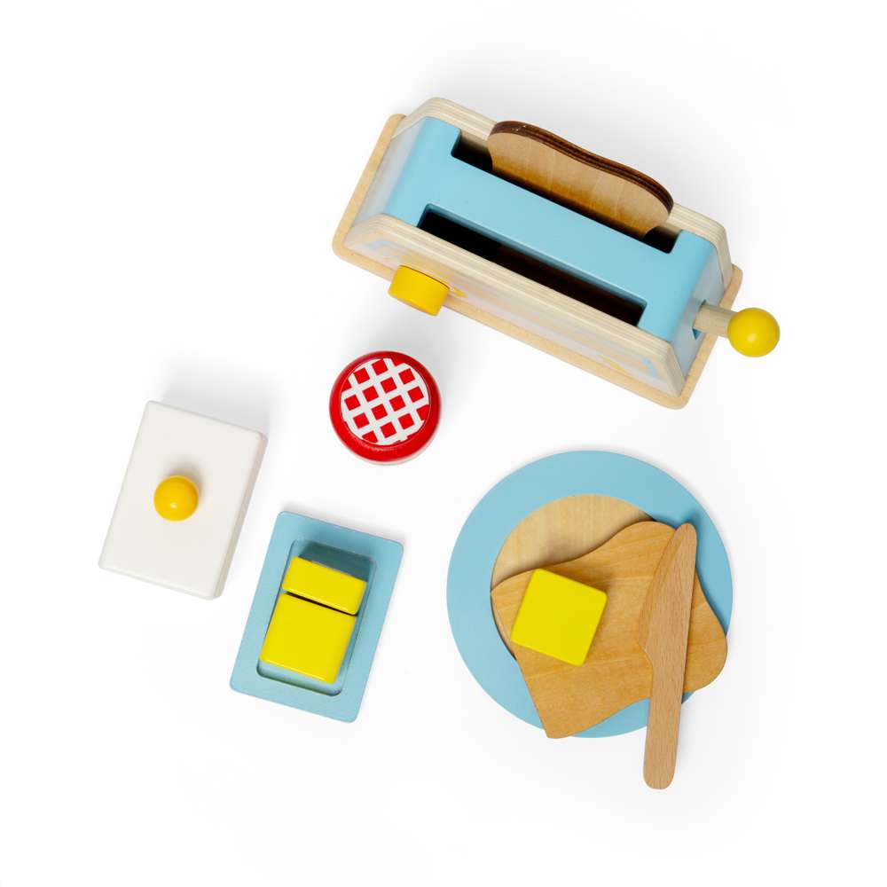 Bigjigs Toys Wooden Breakfast Set Toy Kitchen Accessories with Toaster and Play Food 18 Months Plus