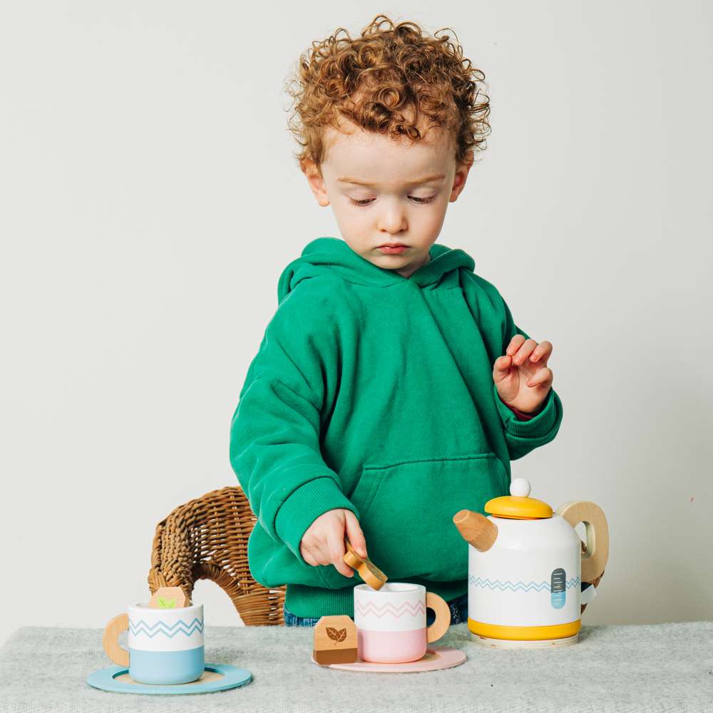 Bigjigs Toys Wooden Tea Set For Two Kids Role Play Kitchen Toy 18 Months Plus