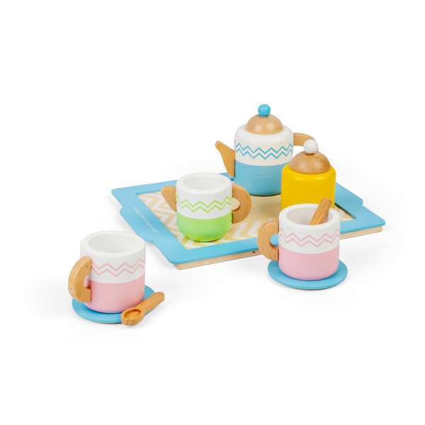 Bigjigs Toys Wooden Tea Tray Set Kids Pretend Play Kitchen Toy 10 Pieces