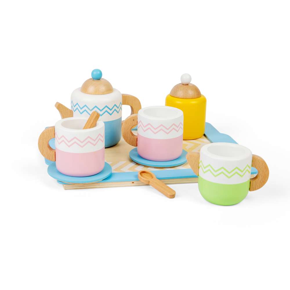 Bigjigs Toys Wooden Tea Tray Set Kids Pretend Play Kitchen Toy 10 Pieces