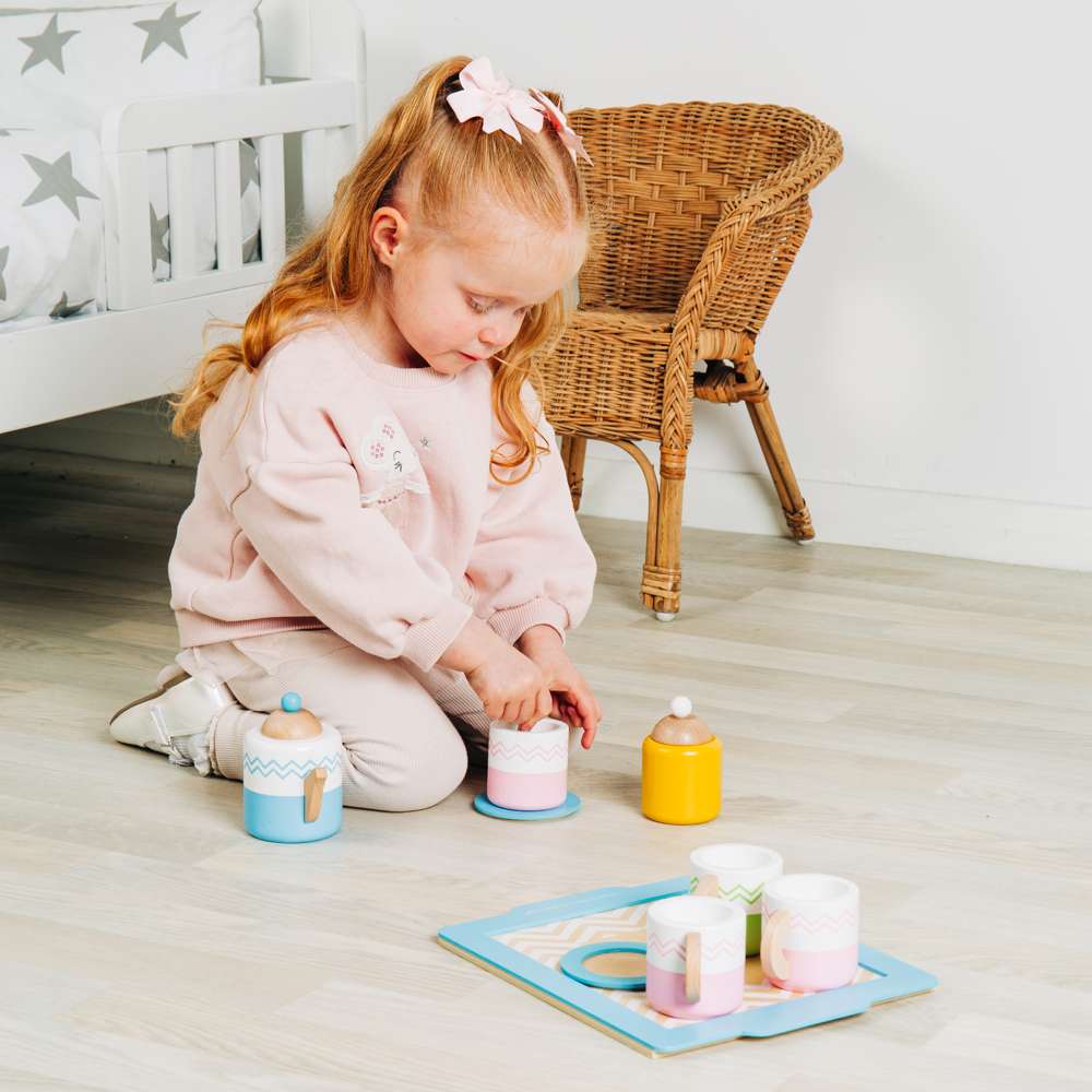 Bigjigs Toys Wooden Tea Tray Set Kids Pretend Play Kitchen Toy 10 Pieces
