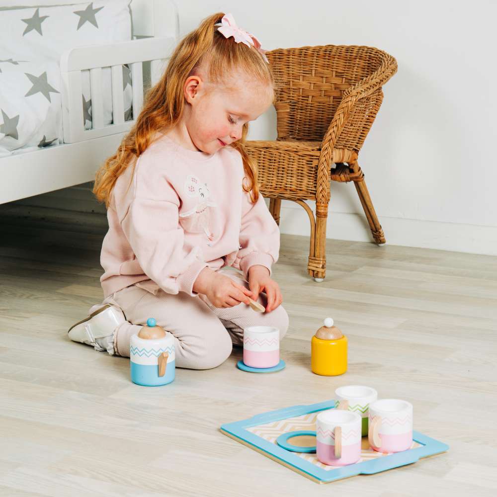 Bigjigs Toys Wooden Tea Tray Set Kids Pretend Play Kitchen Toy 10 Pieces