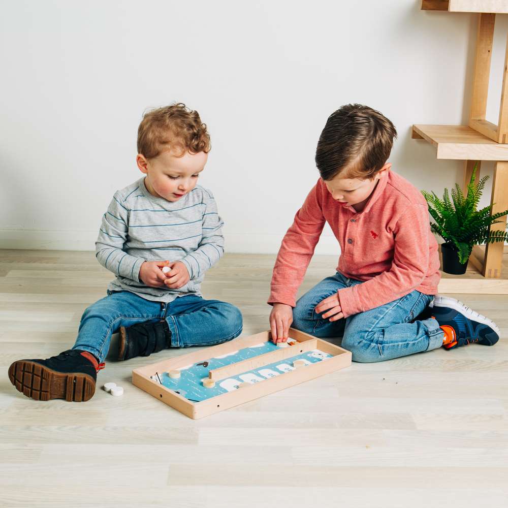 Bigjigs Toys Wooden Ice Puck Game Sustainable Arctic Animal Board Game with 11 Play Pieces for Ages 3 Plus