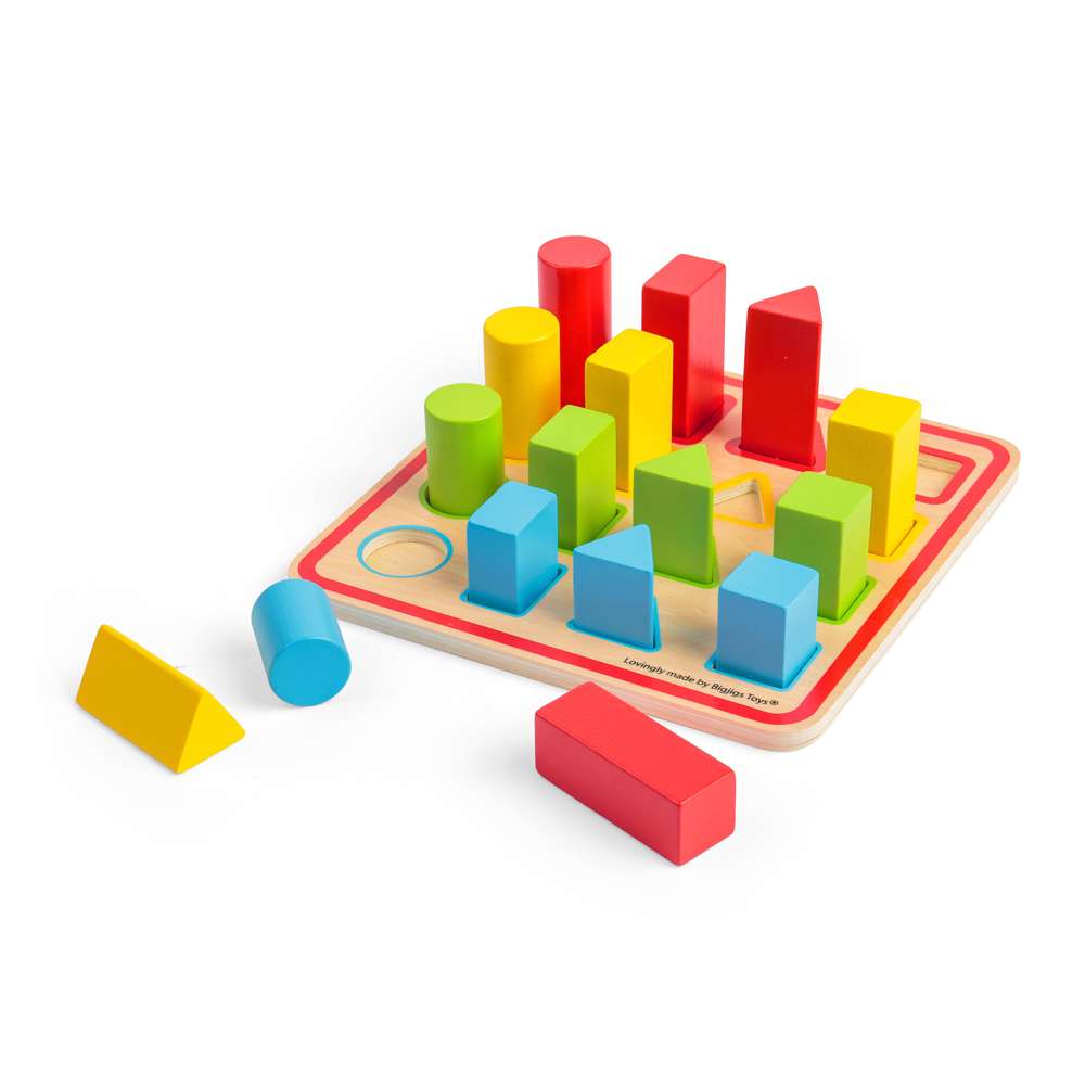 Bigjigs Toys Wooden Shape Puzzle Matching Game with 17 Play Pieces for Toddlers 12 Months Plus