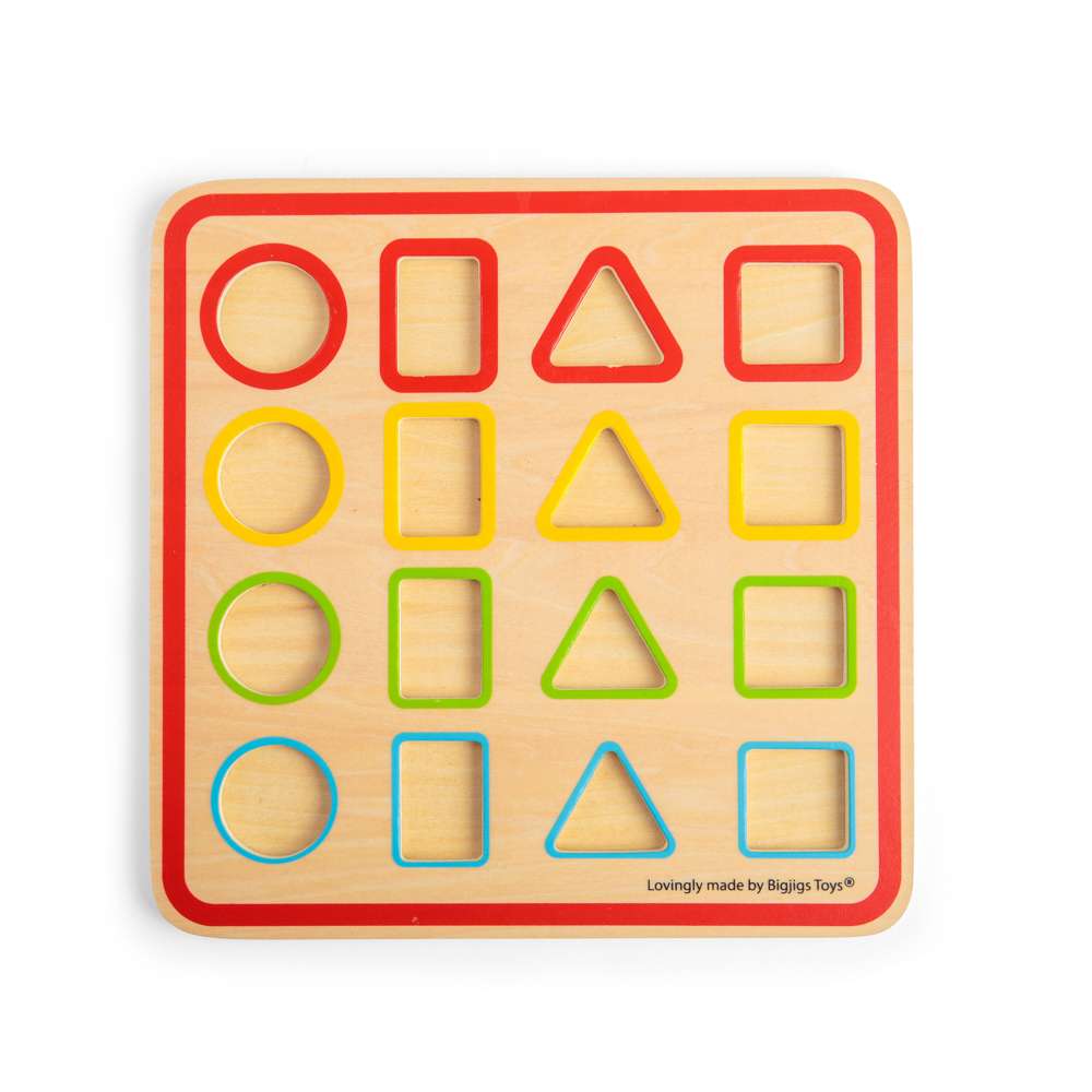 Bigjigs Toys Wooden Shape Puzzle Matching Game with 17 Play Pieces for Toddlers 12 Months Plus