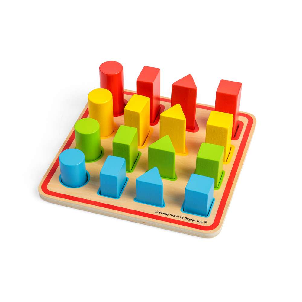 Bigjigs Toys Wooden Shape Puzzle Matching Game with 17 Play Pieces for Toddlers 12 Months Plus