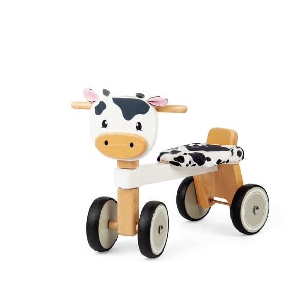 Bigjigs Toys Wooden Ride On Cow Toddler Push Along Toy with Fluffy Seat 18 Months Plus