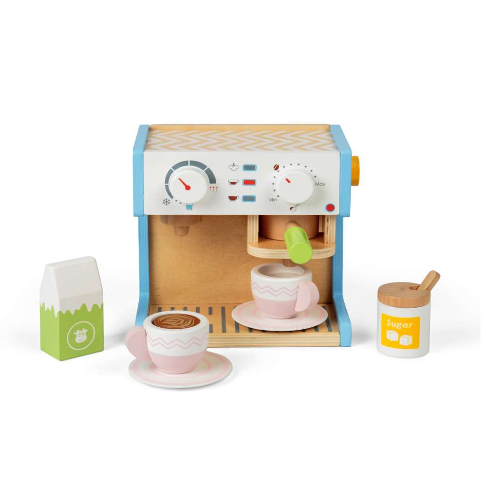 Bigjigs Toys Wooden Coffee Maker Pretend Play Kitchen Set with 11 Accessories