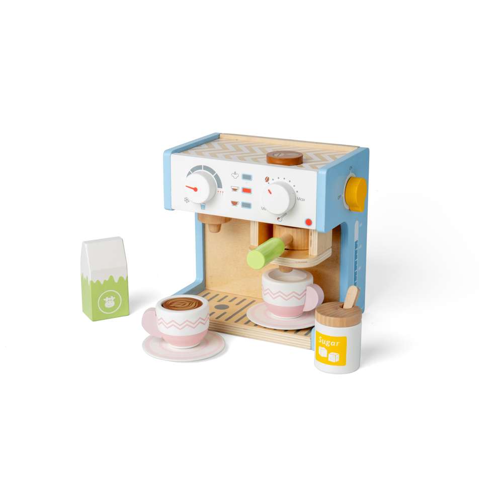 Bigjigs Toys Wooden Coffee Maker Pretend Play Kitchen Set with 11 Accessories