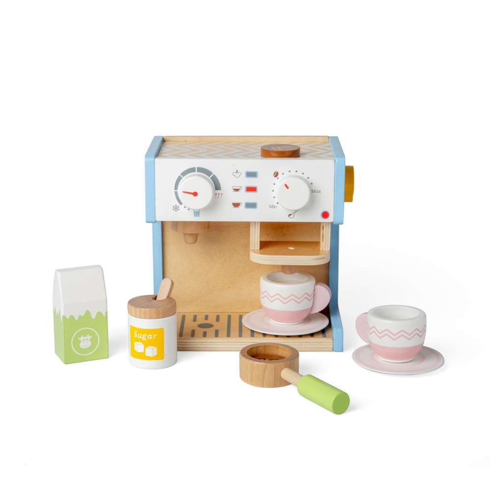 Bigjigs Toys Wooden Coffee Maker Pretend Play Kitchen Set with 11 Accessories
