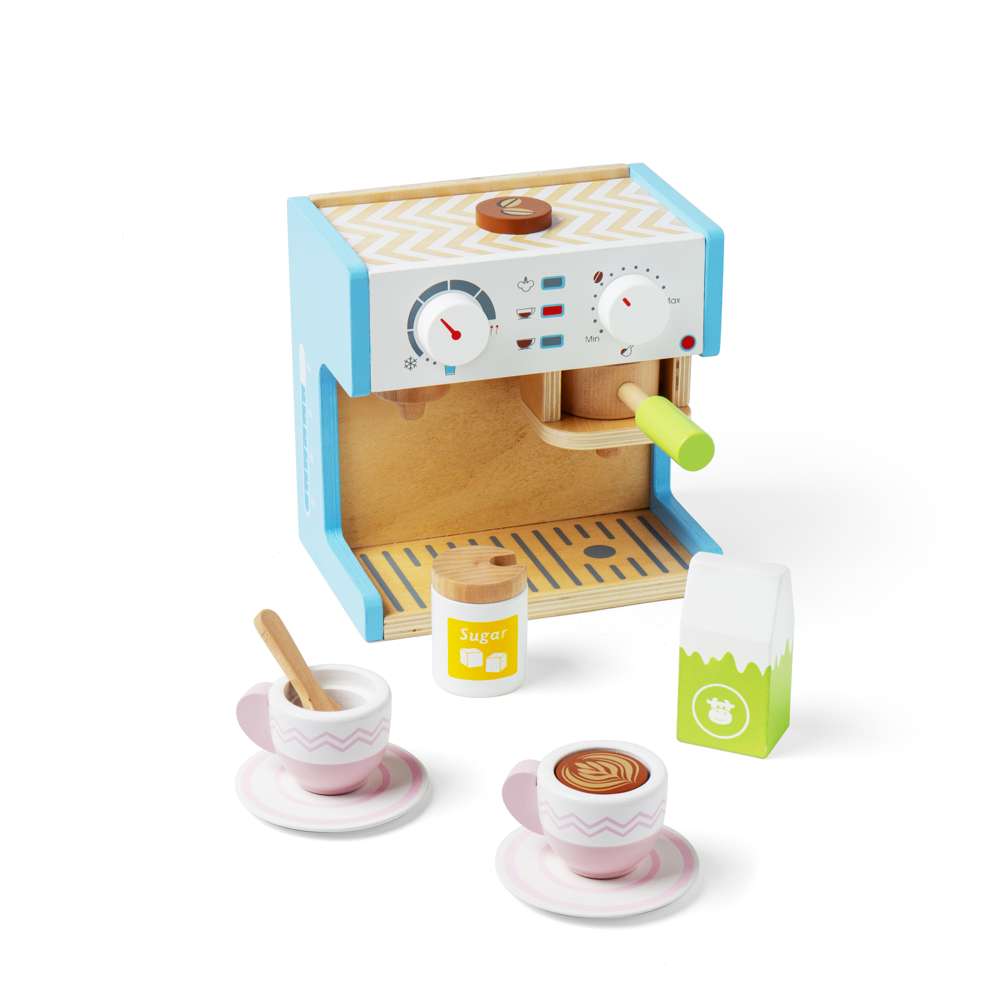 Bigjigs Toys Wooden Coffee Maker Pretend Play Kitchen Set with 11 Accessories