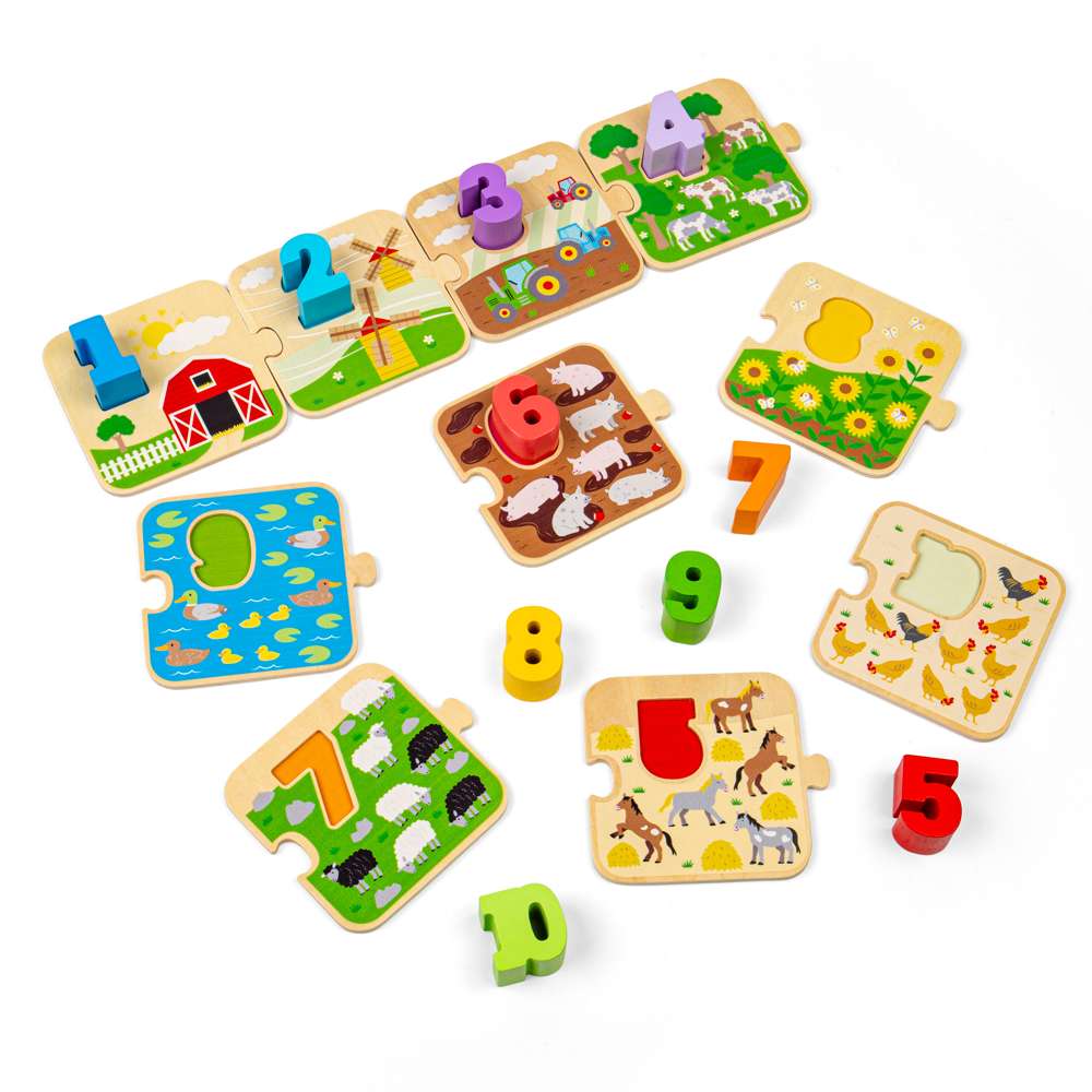 Bigjigs Toys 1-10 Tile Puzzle Wooden Educational Counting Toy for Toddlers 20 Pieces