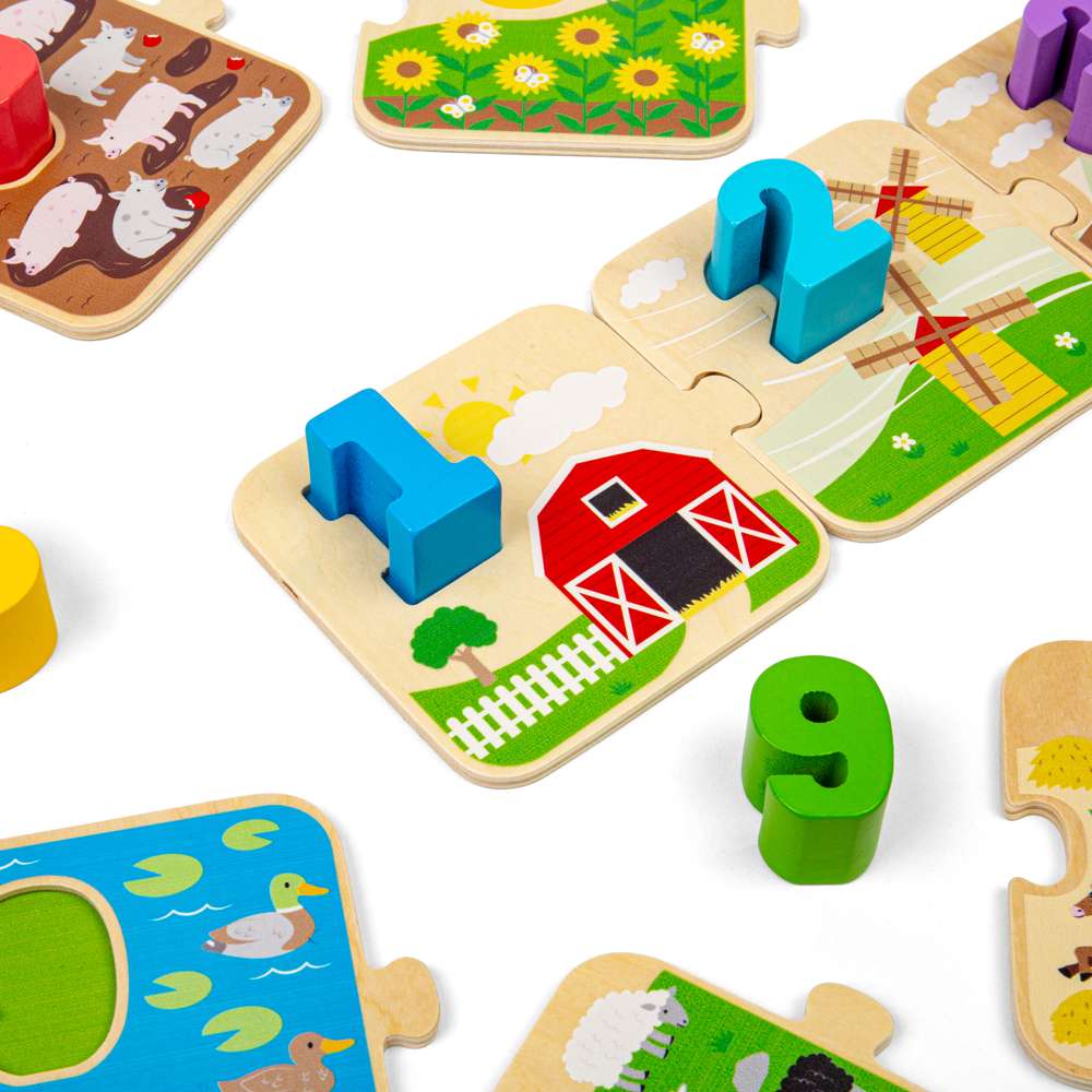 Bigjigs Toys 1-10 Tile Puzzle Wooden Educational Counting Toy for Toddlers 20 Pieces