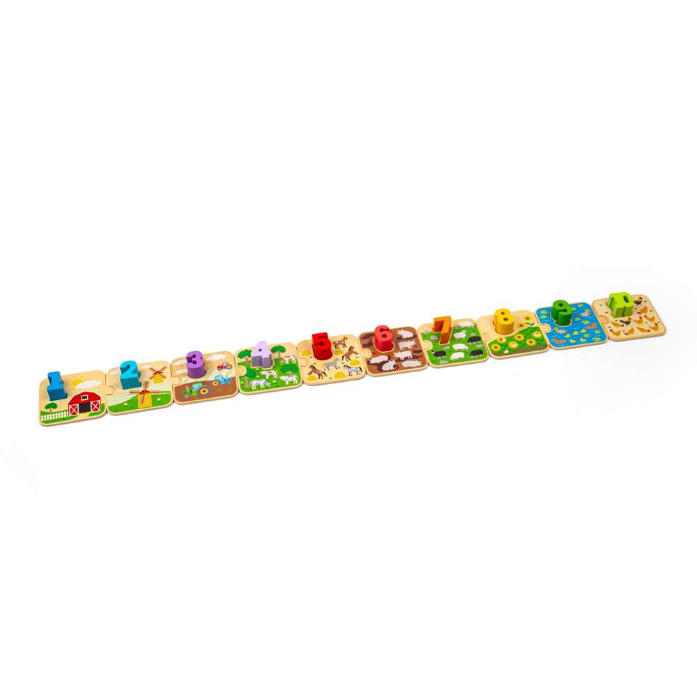 Bigjigs Toys 1-10 Tile Puzzle Wooden Educational Counting Toy for Toddlers 20 Pieces