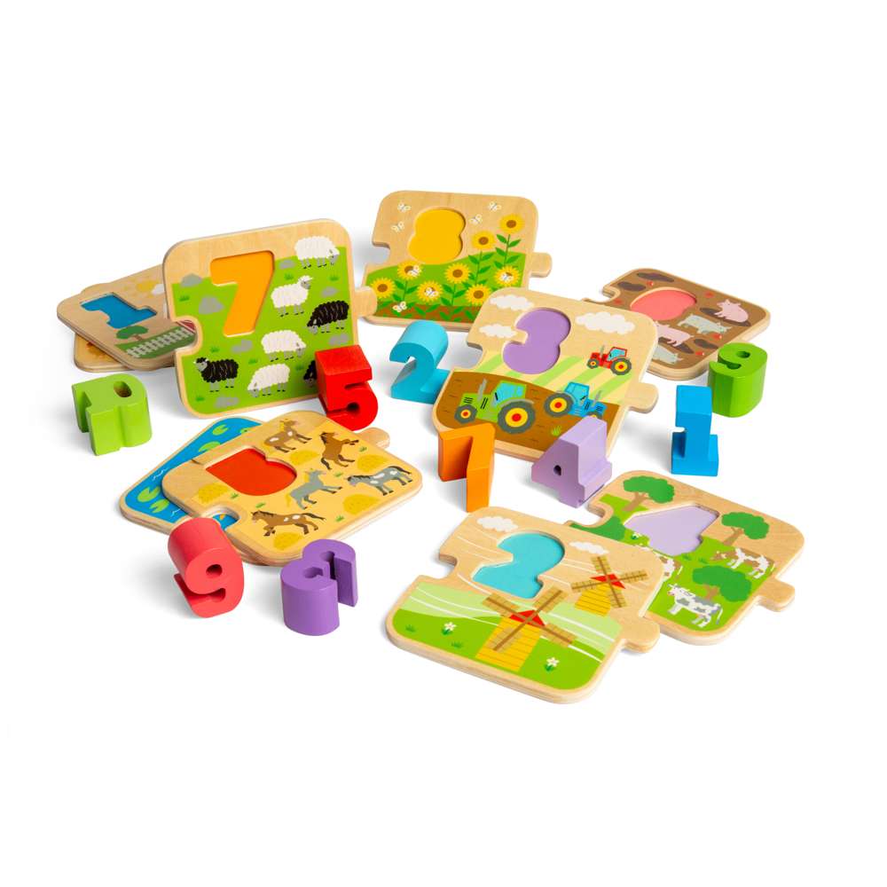 Bigjigs Toys 1-10 Tile Puzzle Wooden Educational Counting Toy for Toddlers 20 Pieces