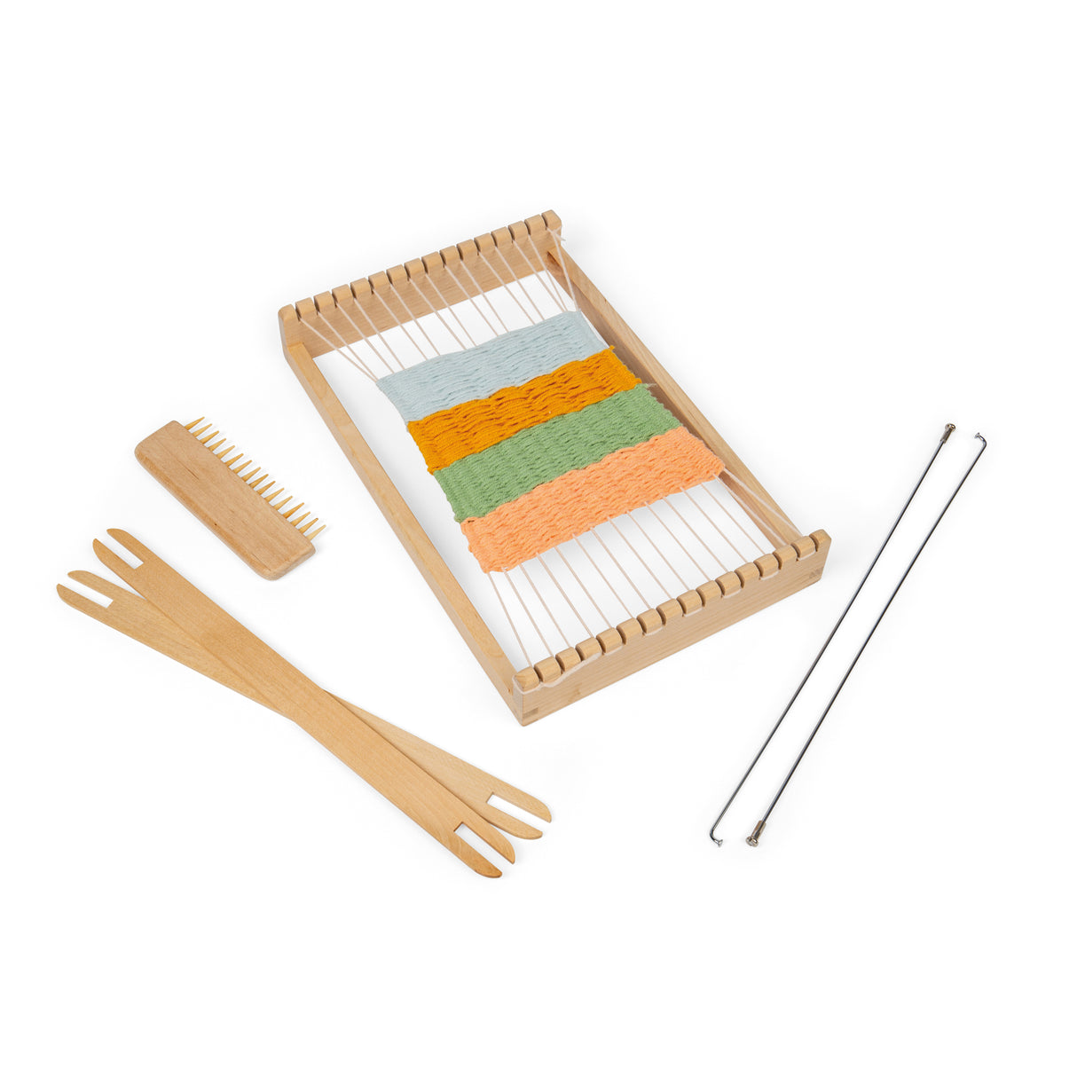 Bigjigs Toys Wooden Weaving Loom Kit for Kids with 10 Pieces and Yarn