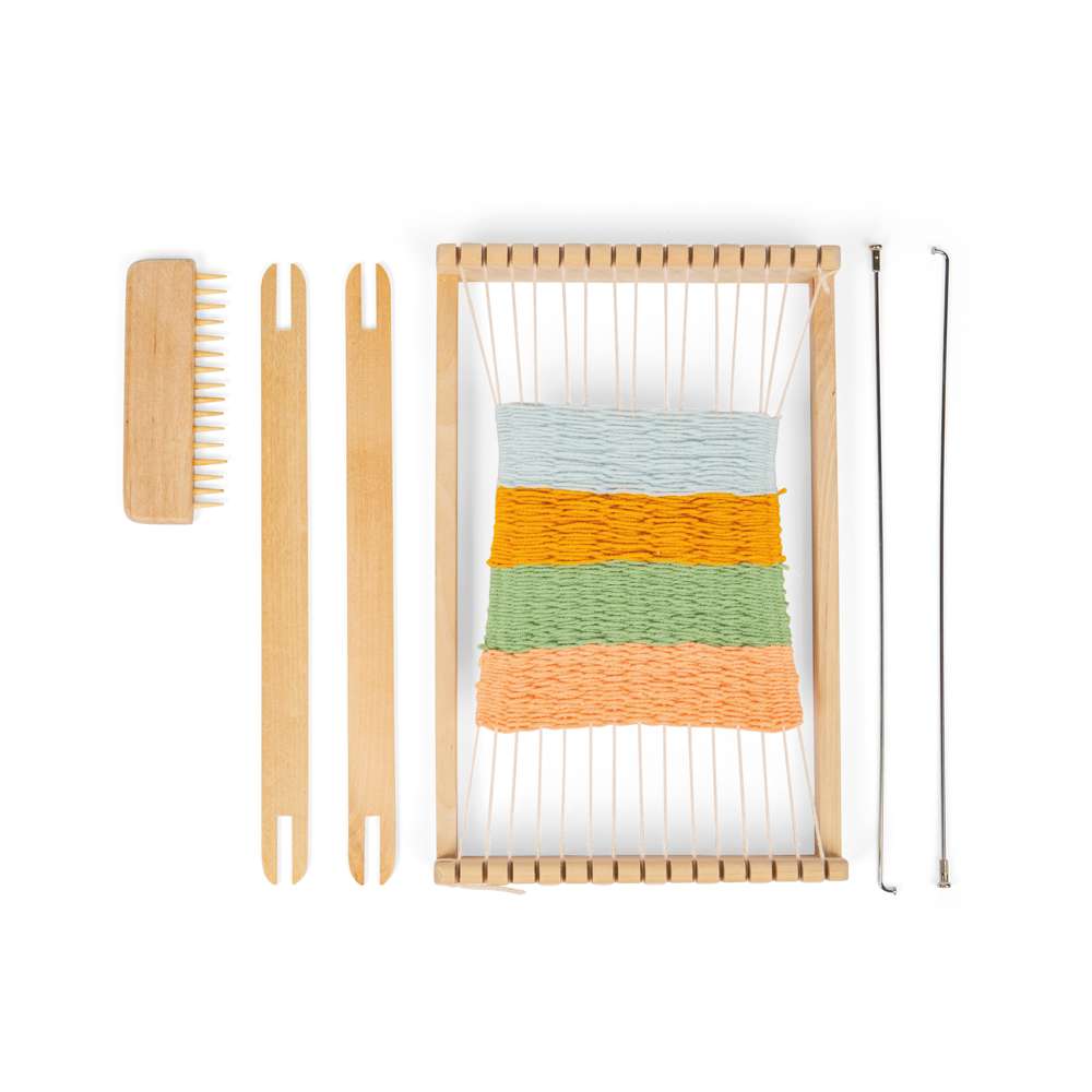 Bigjigs Toys Wooden Weaving Loom Kit for Kids with 10 Pieces and Yarn