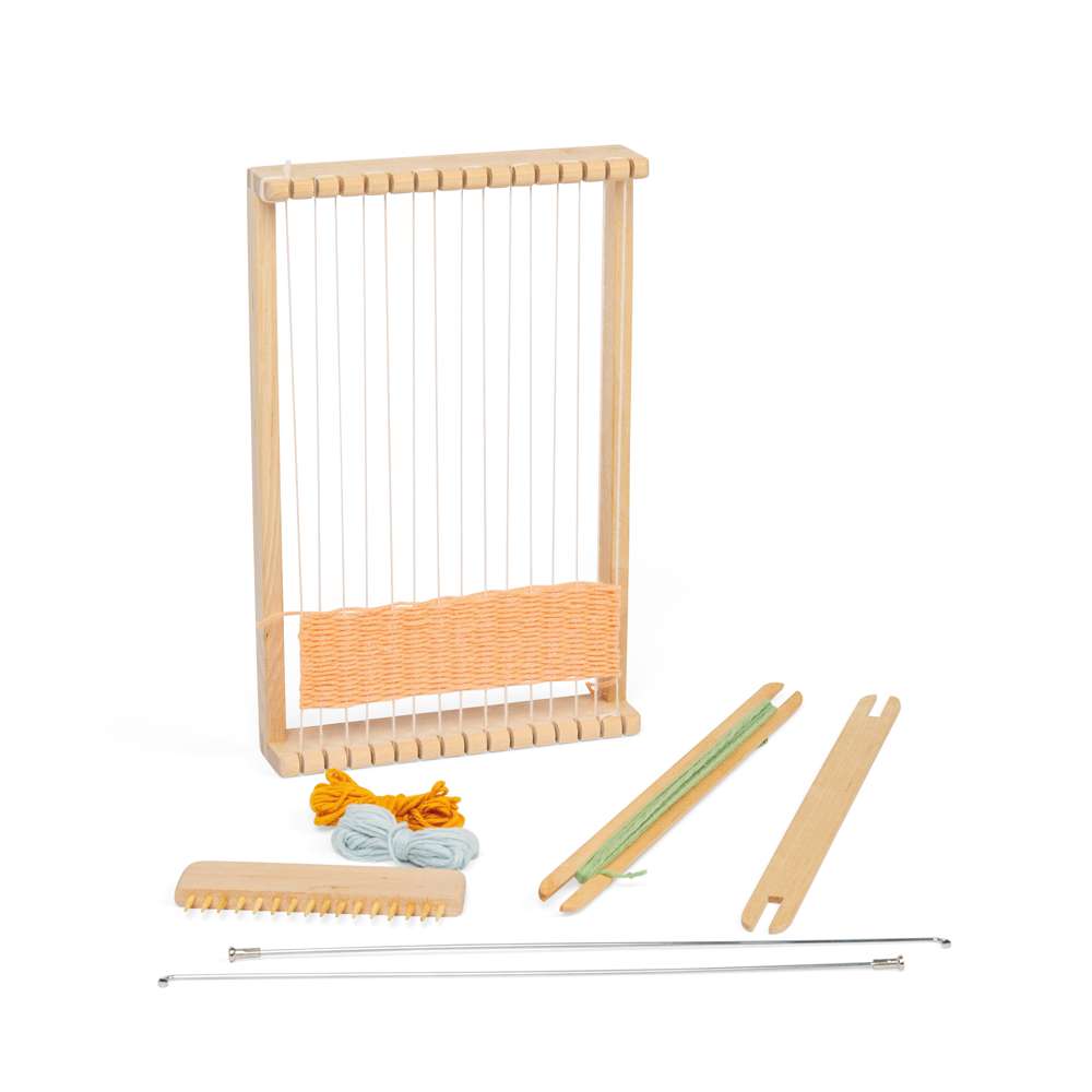 Bigjigs Toys Wooden Weaving Loom Kit for Kids with 10 Pieces and Yarn