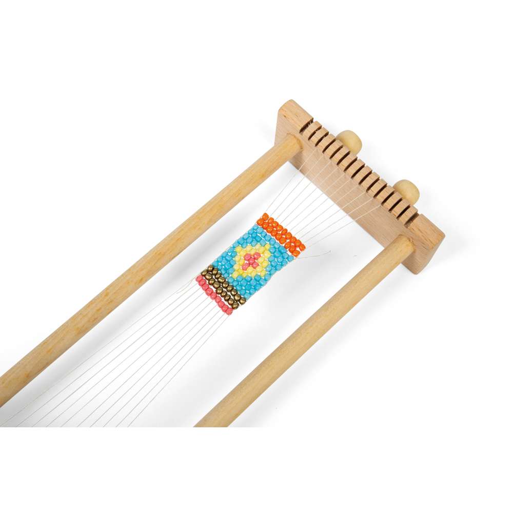 Bigjigs Toys Wooden Bead Weaving Loom Kit with 12 Bead Colours for Kids 3 Years Plus