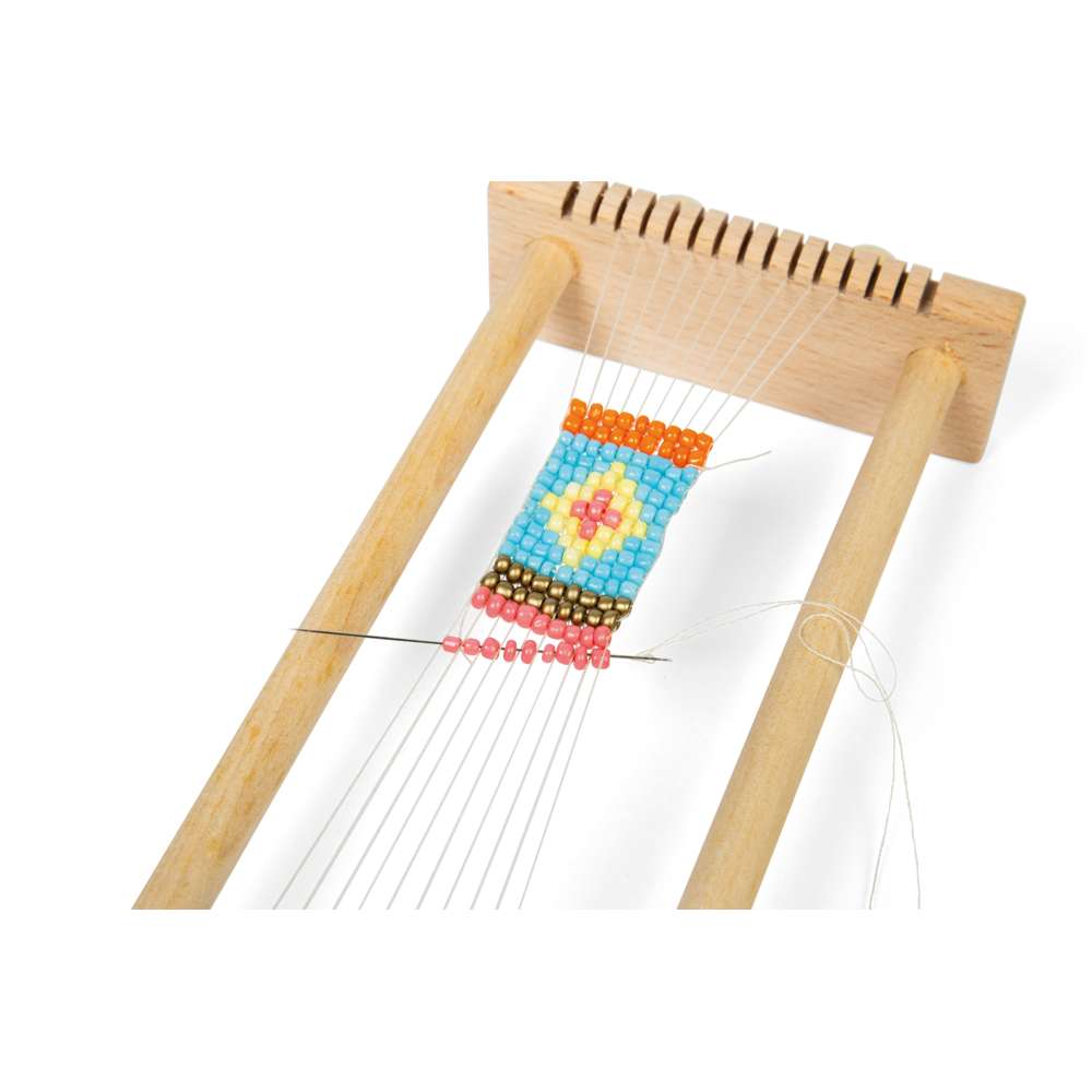 Bigjigs Toys Wooden Bead Weaving Loom Kit with 12 Bead Colours for Kids 3 Years Plus