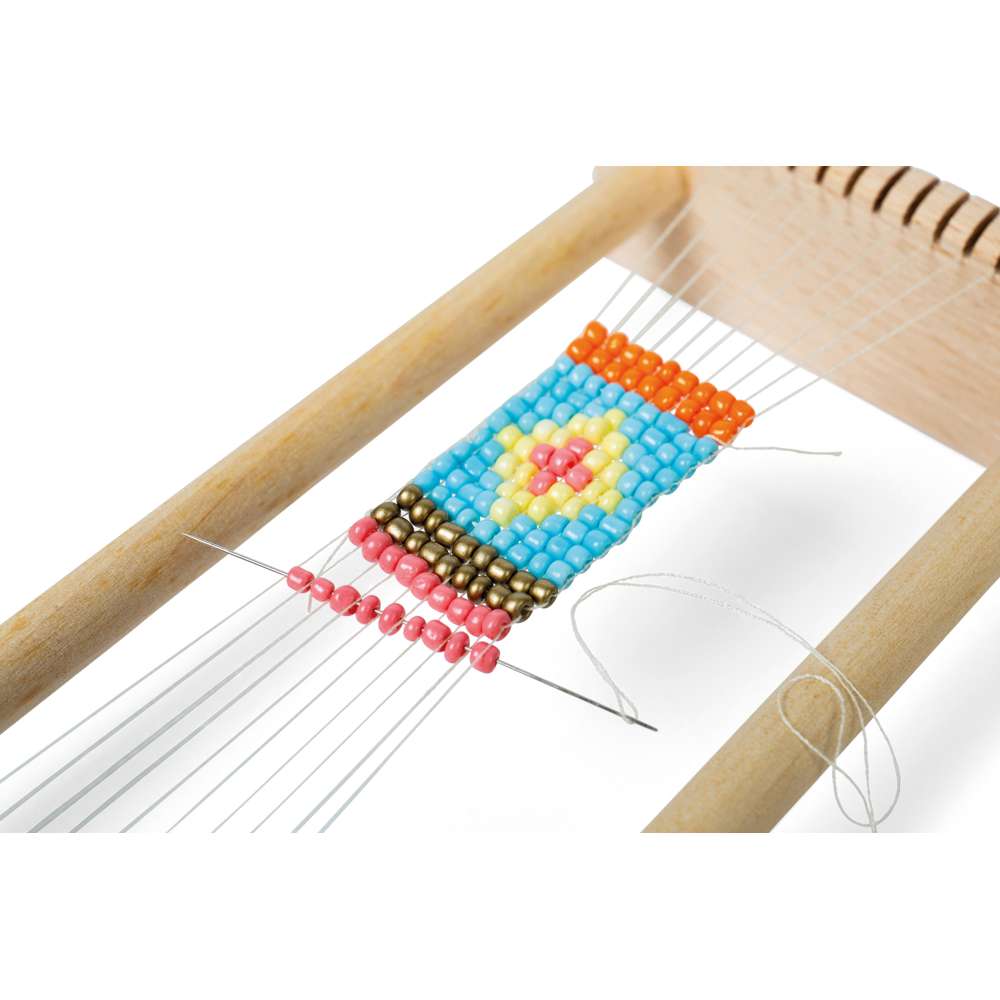 Bigjigs Toys Wooden Bead Weaving Loom Kit with 12 Bead Colours for Kids 3 Years Plus