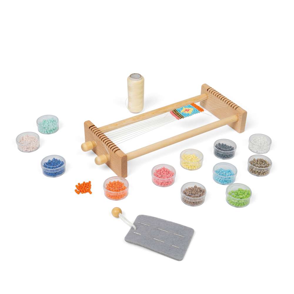 Bigjigs Toys Wooden Bead Weaving Loom Kit with 12 Bead Colours for Kids 3 Years Plus