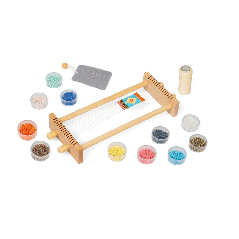 Bigjigs Toys Wooden Bead Weaving Loom Kit with 12 Bead Colours for Kids 3 Years Plus