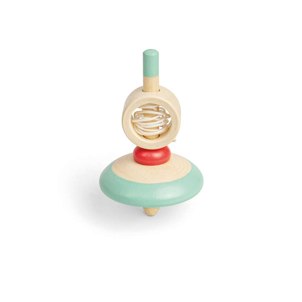 Bigjigs Toys Wooden Pull String Spinning Tops Set of 2 Classic Wooden Toys for Kids 3 Years Plus