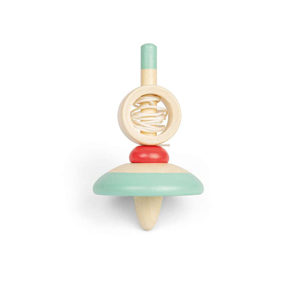 Bigjigs Toys Wooden Pull String Spinning Tops Set of 2 Classic Wooden Toys for Kids 3 Years Plus