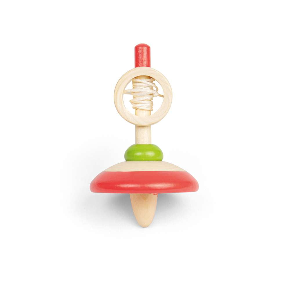 Bigjigs Toys Wooden Pull String Spinning Tops Set of 2 Traditional Pocket Money Toys