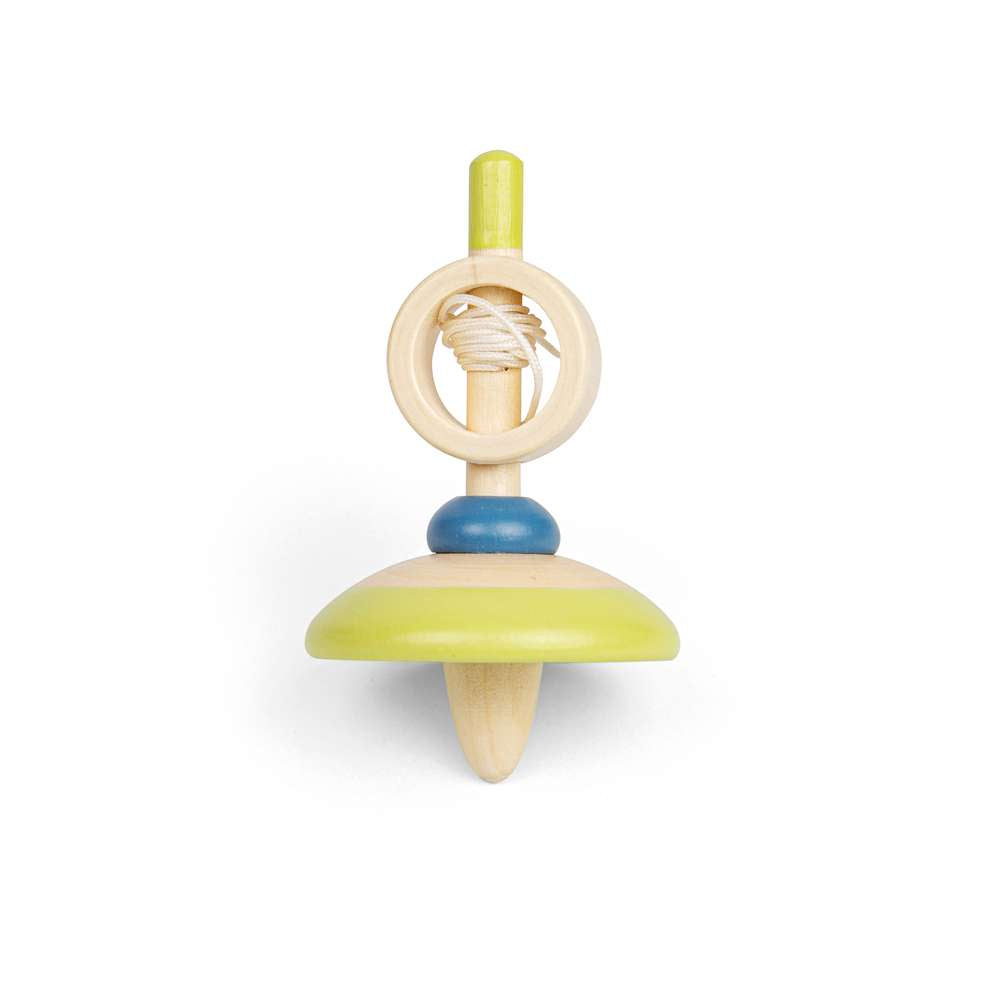 Bigjigs Toys Wooden Pull String Spinning Tops Set of 2 Traditional Pocket Money Toys